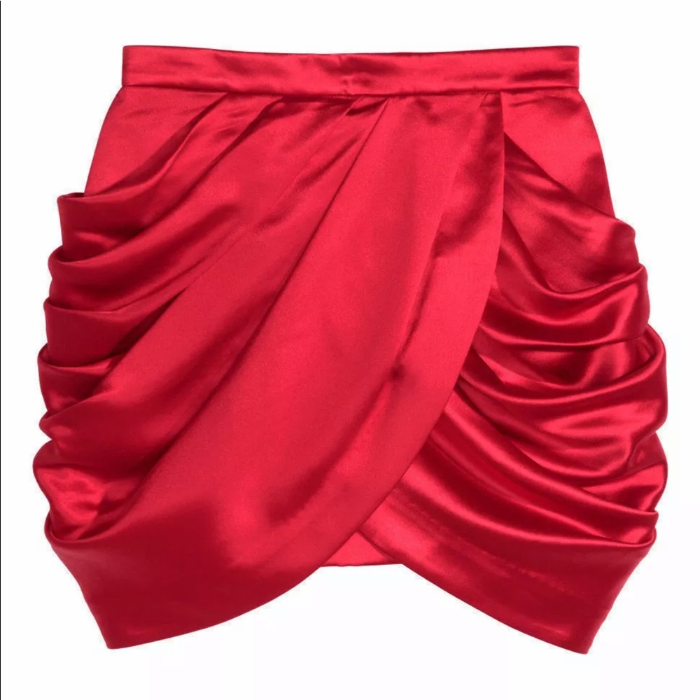 NWT Balmain H&M satin red skirt sz. 12